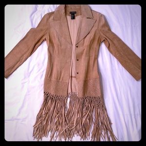 Leather jacket with fringe